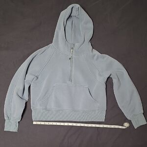 Half-Zip Cropped Hoodie in Light Blue